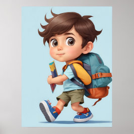 Nieuwsgierig Comic Boy Learning Adventures AI Art Poster