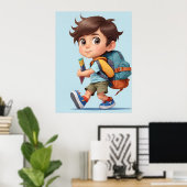 Nieuwsgierig Comic Boy Learning Adventures AI Art Poster (Thuiskantoor)