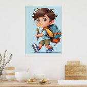 Nieuwsgierig Comic Boy Learning Adventures AI Art Poster (Keuken)
