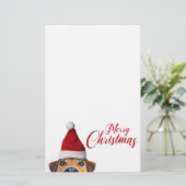 Nieuwsgierig Cute Funny Dog met Santa Hat Briefpapier (Staand voorkant)