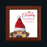 Nieuwsgierig Cute Funny Dog met Santa Hat Cadeaudoosje<br><div class="desc">Een mooie kerstman: een vreemde hond met een kersthoed. Seizoensvakantiegroet,  geschreven in moderne typografie letters.</div>