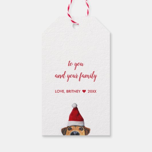Nieuwsgierig Cute Funny Dog met Santa Hat Cadeaulabel (Achterkant)