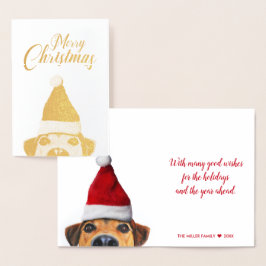 Nieuwsgierig Cute Funny Dog met Santa Hat Folie Kaarten