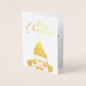 Nieuwsgierig Cute Funny Dog met Santa Hat Folie Kaarten (Voorkant)