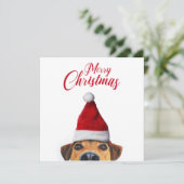 Nieuwsgierig Cute Funny Dog met Santa Hat Kaart (Staand voorkant)