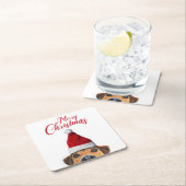 Nieuwsgierig Cute Funny Dog met Santa Hat Kartonnen Onderzetters (Insitu)