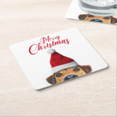 Nieuwsgierig Cute Funny Dog met Santa Hat Kartonnen Onderzetters (Schuin)