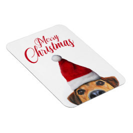 Nieuwsgierig Cute Funny Dog met Santa Hat Magneet