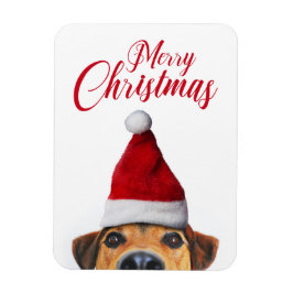 Nieuwsgierig Cute Funny Dog met Santa Hat Magneet