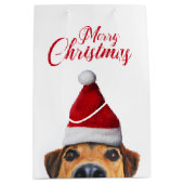 Nieuwsgierig Cute Funny Dog met Santa Hat Medium Cadeauzakje (Voorkant)