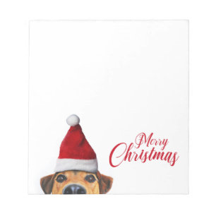 Nieuwsgierig Cute Funny Dog met Santa Hat Notitieblok