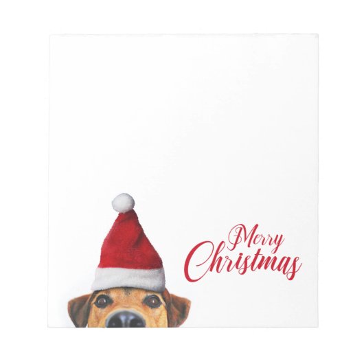 Nieuwsgierig Cute Funny Dog met Santa Hat Notitieblok (Voorkant)