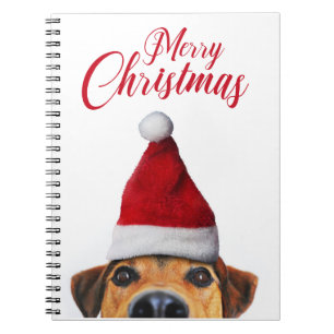 Nieuwsgierig Cute Funny Dog met Santa Hat Notitieboek