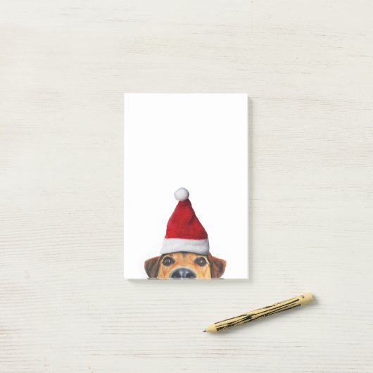 Nieuwsgierig Cute Funny Dog met Santa Hat Post-it® Notes (Op bureau)