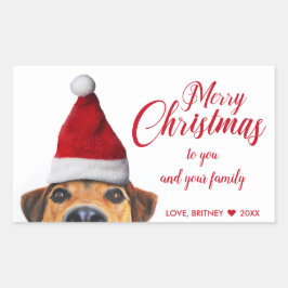 Nieuwsgierig Cute Funny Dog met Santa Hat Rechthoekige Sticker