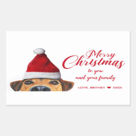 Nieuwsgierig Cute Funny Dog met Santa Hat Rechthoekige Sticker