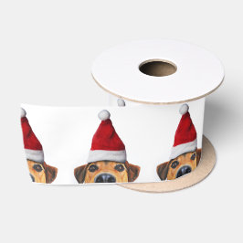 Nieuwsgierig Cute Funny Dog met Santa Hat Satijnen Lint