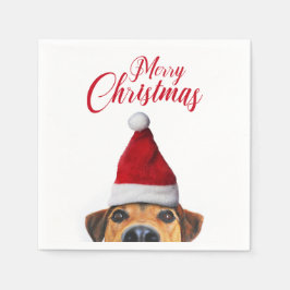 Nieuwsgierig Cute Funny Dog met Santa Hat Servet