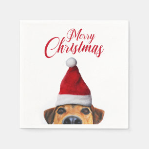 Nieuwsgierig Cute Funny Dog met Santa Hat Servet