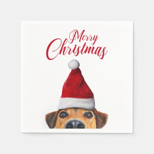 Nieuwsgierig Cute Funny Dog met Santa Hat Servet (Voorkant)