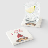 Nieuwsgierig Cute Funny Dog met Santa Hat Stenen Onderzetter (Zijkant)