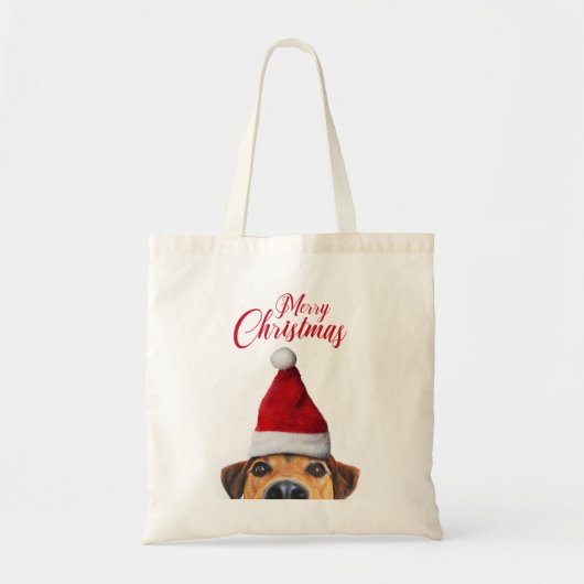 Nieuwsgierig Cute Funny Dog met Santa Hat Tote Bag (Voorkant)