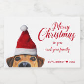 Nieuwsgierig Cute Funny Dog met Santa Hat Voedselcontainer Etiket (Enkel label)