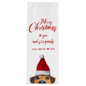 Nieuwsgierig Cute Funny Dog met Santa Hat Wijn Cadeautas (Achterkant)