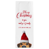 Nieuwsgierig Cute Funny Dog met Santa Hat Wijn Cadeautas (Voorkant)