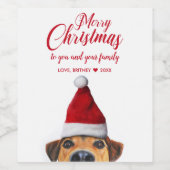 Nieuwsgierig Cute Funny Dog met Santa Hat Wijn Etiket (Enkel label)