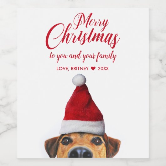 Nieuwsgierig Cute Funny Dog met Santa Hat Wijn Etiket (Enkel label)