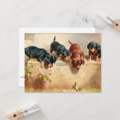 Nieuwsgierig Dachshund-Puppy en kikker Kaart (Voorkant / Achterkant in situ)