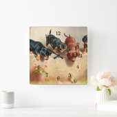 Nieuwsgierig Dachshund-Puppy en kikker Vierkante Klok (Huis)