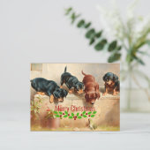 Nieuwsgierig Dachshund-Puppy, kikker, kerst Briefkaart (Staand voorkant)