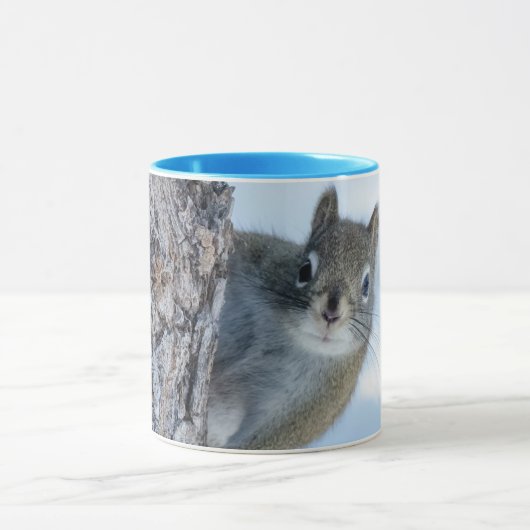 Nieuwsgierig eekhoorn, gluren uit een boom mok (Midden)