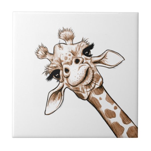 Nieuwsgierig Giraffe Art Tegeltje (Voorkant)