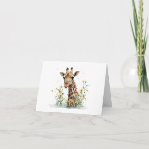 Nieuwsgierig Giraffe Hoofd met Bloemen BLANK Kaart