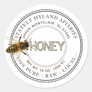 Nieuwsgierig honingetiket op bijen (wit) ronde sticker