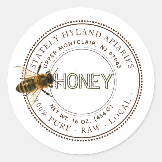 Nieuwsgierig honingetiket op bijen (wit) ronde sticker (Voorkant)