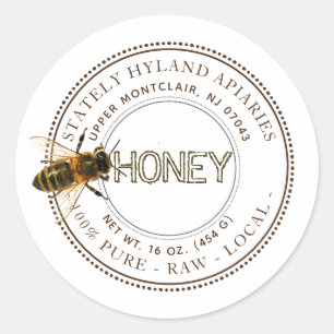 Nieuwsgierig honingetiket op bijen (wit) ronde sticker