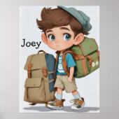 Nieuwsgierig Jongen Leeravonturen Comic AI Art Poster (Voorkant)