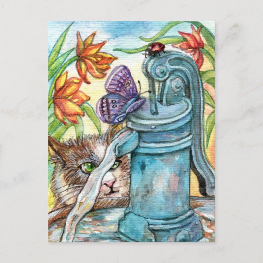 Nieuwsgierig kat briefkaart (Voorkant)