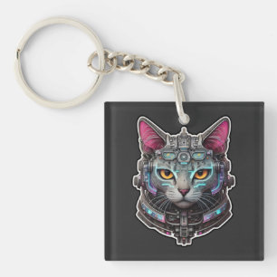 Nieuwsgierig Kat in een cyberhelm Sleutelhanger
