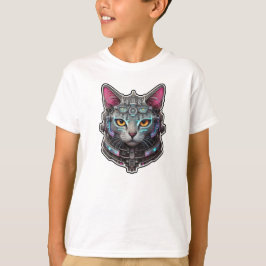 Nieuwsgierig Kat in een cyberhelm T-shirt