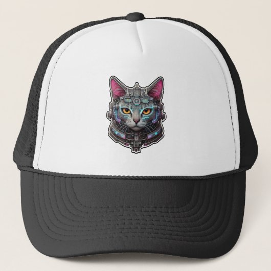 Nieuwsgierig Kat in een cyberhelm Trucker Pet (Voorkant)