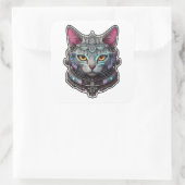Nieuwsgierig Kat in een cyberhelm Vierkante Sticker (Tas)