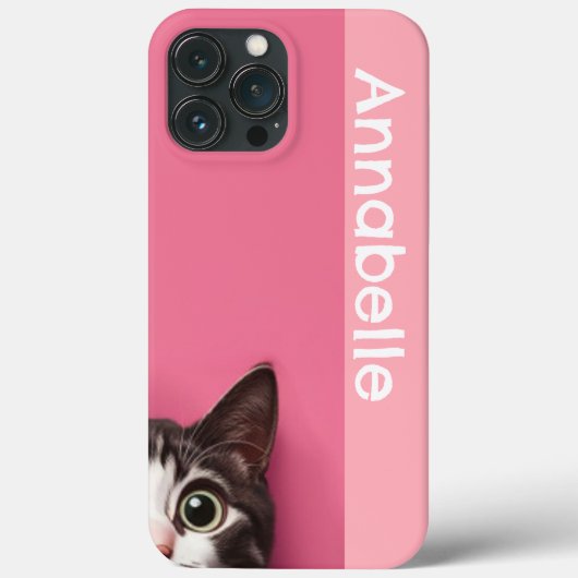 Nieuwsgierig Kat Pink Personaliseer Case-Mate iPhone Case (Achterkant)