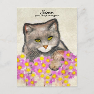 Nieuwsgierig Kat: "Verwacht dat er goede dingen ge Briefkaart