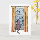 Nieuwsgierig Kat Winter Chill Vibes Verlate Verjaa Kaart (Gele Bloem)