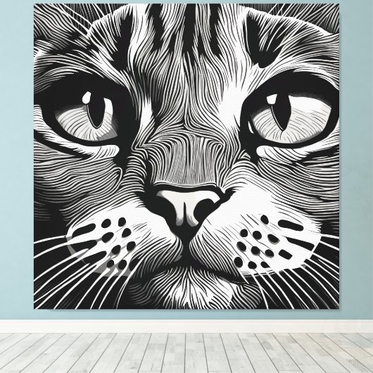 Nieuwsgierig kattengezicht canvas afdruk (Insitu (Houten vloer))